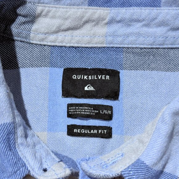 Quicksilver Men’s Flannel Shirt Large Blue/Gray Plaid 100% Cotton - Picture 8 of 9